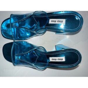 Miu Miu Teal Heeled Mules